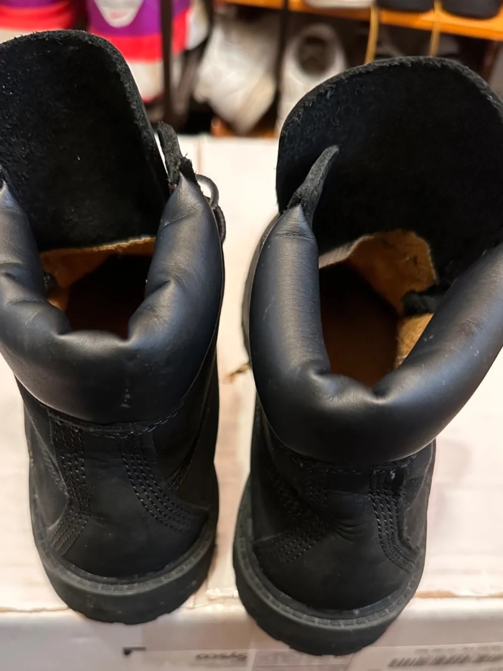 Timberland Junior Premium 6-Inch Waterproof Boots in black nubuck leather.